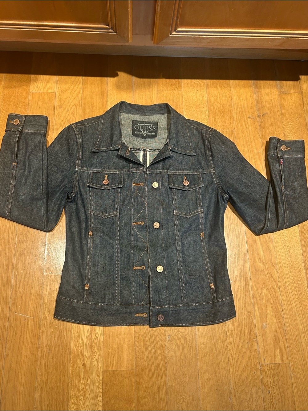 GUESS Y2K Denim Jacket with Copper Accents